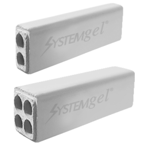 Ducto de concreto prefabricado de 2 vías para cableado subterráneo. Alta resistencia y durabilidad.